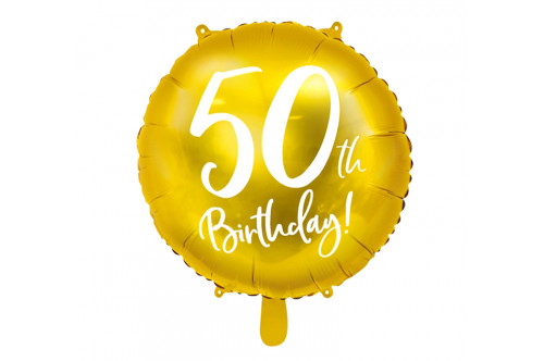 Balón fóliový „50th Birthday!“ zlatý 45cm