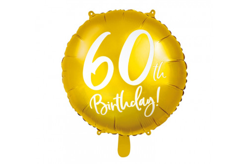 Balón fóliový „60th Birthday!“ zlatý 45cm