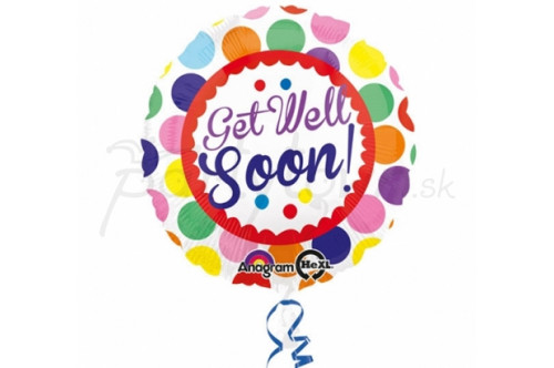 Balón fóliový „Get Well Soon!“ s bodkami 43cm
