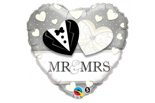 Balón fóliový „MR & MRS“ srdce 46cm