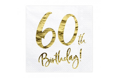 Obrúsky „60th Birthday!“ biele 33x33cm 20ks