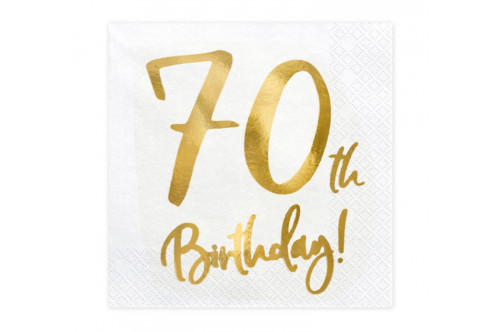 Obrúsky „70th Birthday!“ biele 33x33cm 20ks
