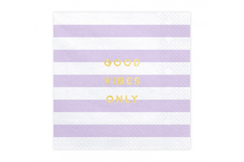 Obrúsky „GOOD VIBES ONLY“ bielo – svetlofialové 20ks