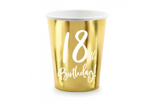 Poháre „18th Birthday!“ zlaté 6ks