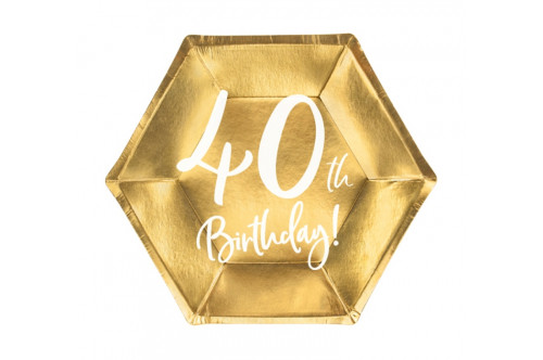 Taniere „40th Birthday!“ hranaté zlaté 20cm 6ks